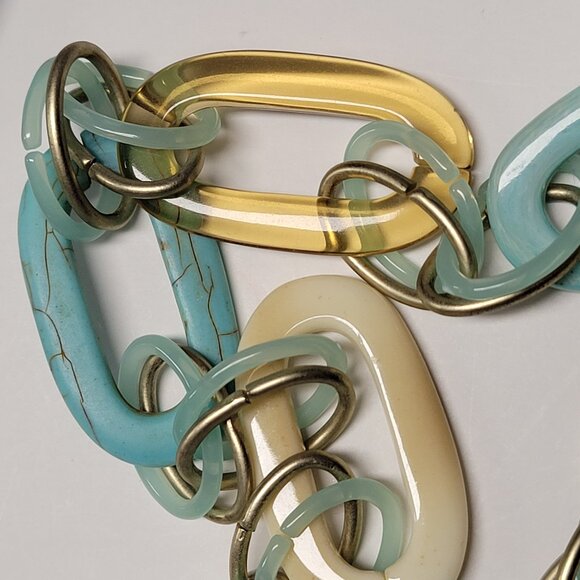 Two Tone Link Chain Necklace Blue and Beige Gold Chain Necklace - Picture 6 of 9